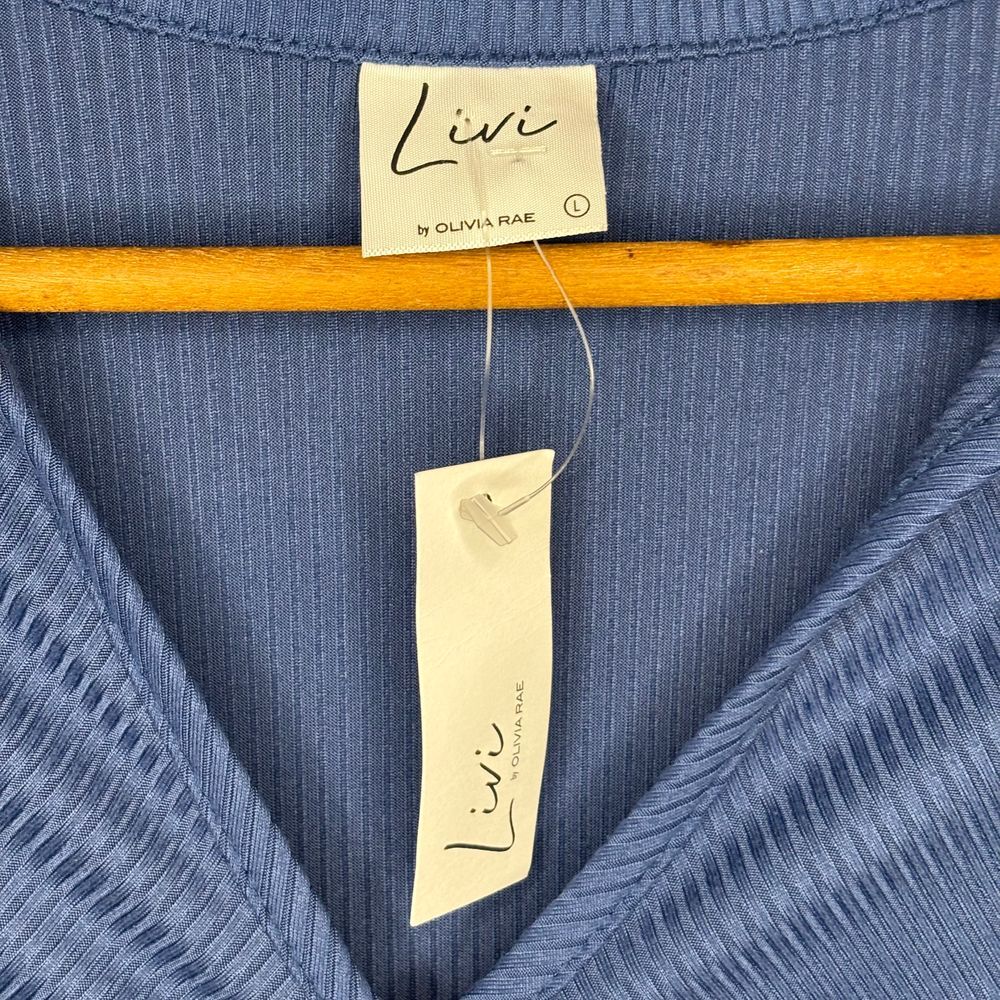 Livi by Olivia Rae Blue Short Sleeve Collared Ruched Midi Dress Womens NWT Large - Picture 4 of 6